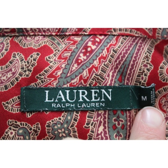 Lauren Ralph Lauren M Paisley Print Satin Button Down Pajama Top Long Sleeve - Picture 6 of 7